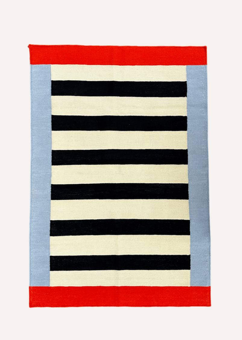 Tapis Laine Tissé à Plat Artisanal Red Symmetry