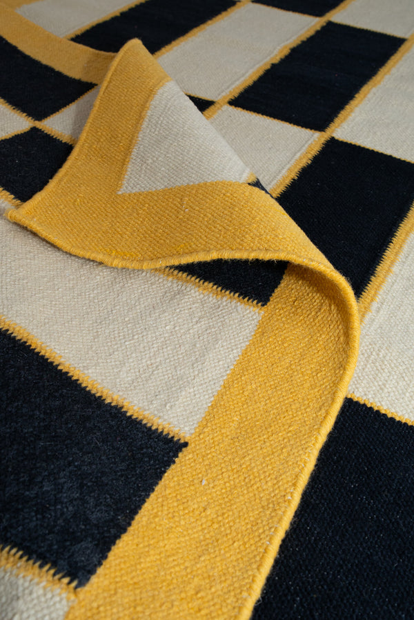 Tapis Laine Tissé à Plat Artisanal Black Square détails
