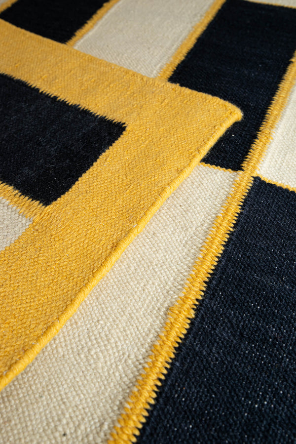Tapis Tissé à Plat Laine Artisanal Black Square détail