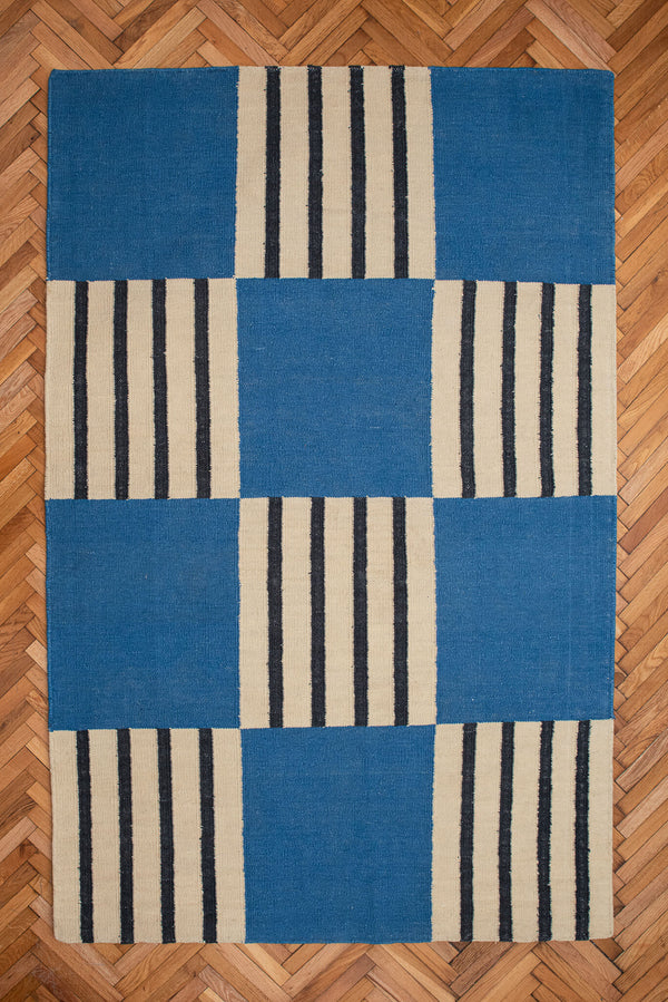 Tapis Coton Tissé à Plat Artisanal Blue Paradoxe Vu de Haut