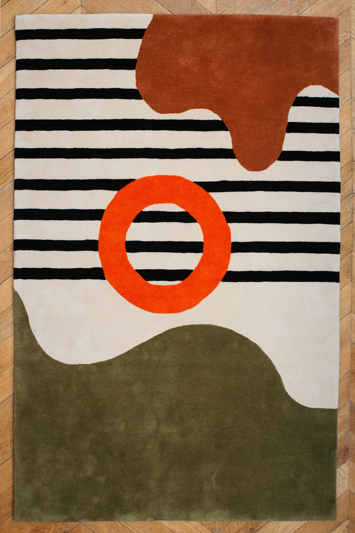 Tapis Tufté en Laine Réalisé à la Main Artisanal Orange Twist face