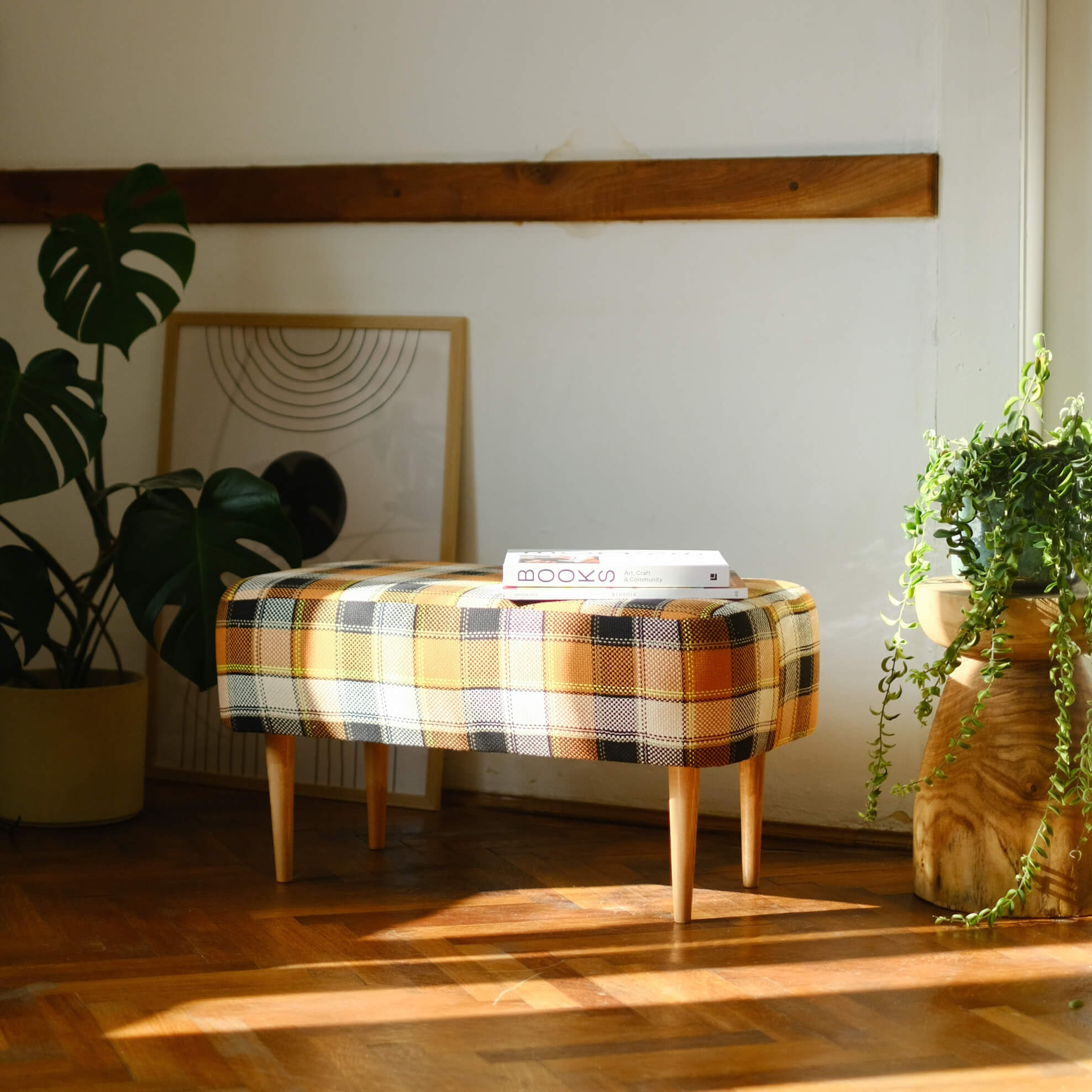 Banquette à carreaux coton chêne massif
