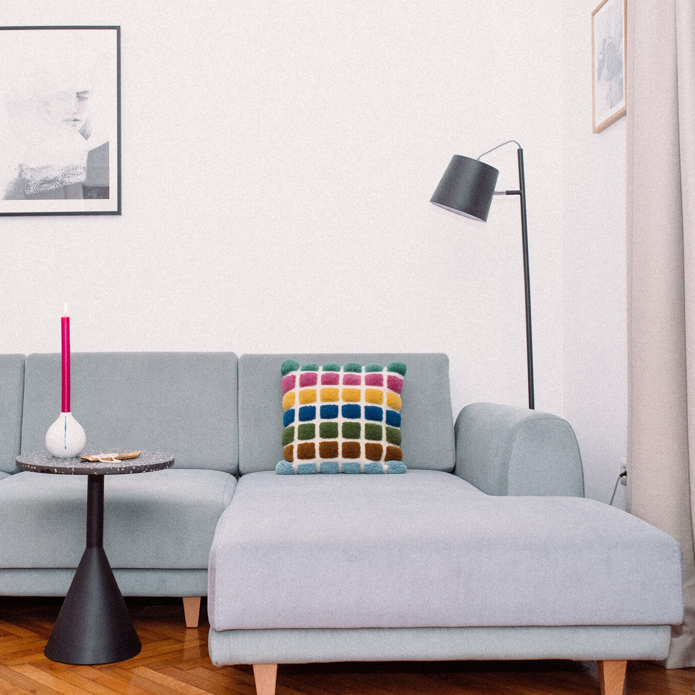 Housse de Coussin en Laine Fait Main Tetris détails sur canapé