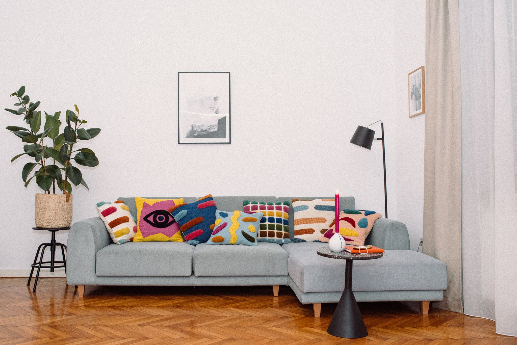 Housse de Coussin en Laine Fait Main Tetris détails inspiration déco