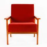 Fauteuil Vintage Rouge en Velours Vermillon de face