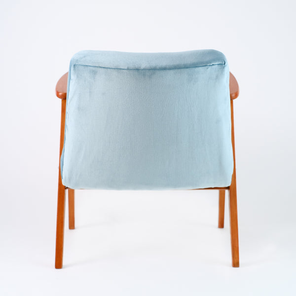 Fauteuil Vintage 366 Blue Sky Bleu Ciel tissu Pierre Frey de dos