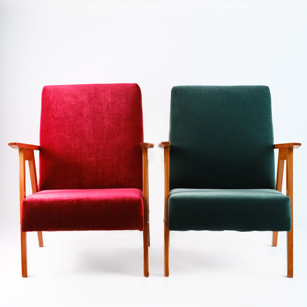Fauteuil Vintage en Velours Fiery Red et Hunter Green