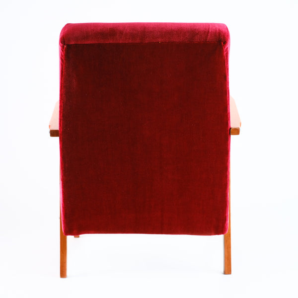 Fauteuil Vintage Rouge en Velours Fiery Red de dos