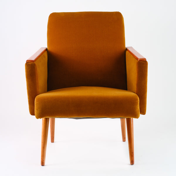 Fauteuil Vintage Marron Tissu Casal Brown Velvet de face