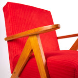 Re tapissage vintage Fauteuil Velours Côtelé Rouge détails